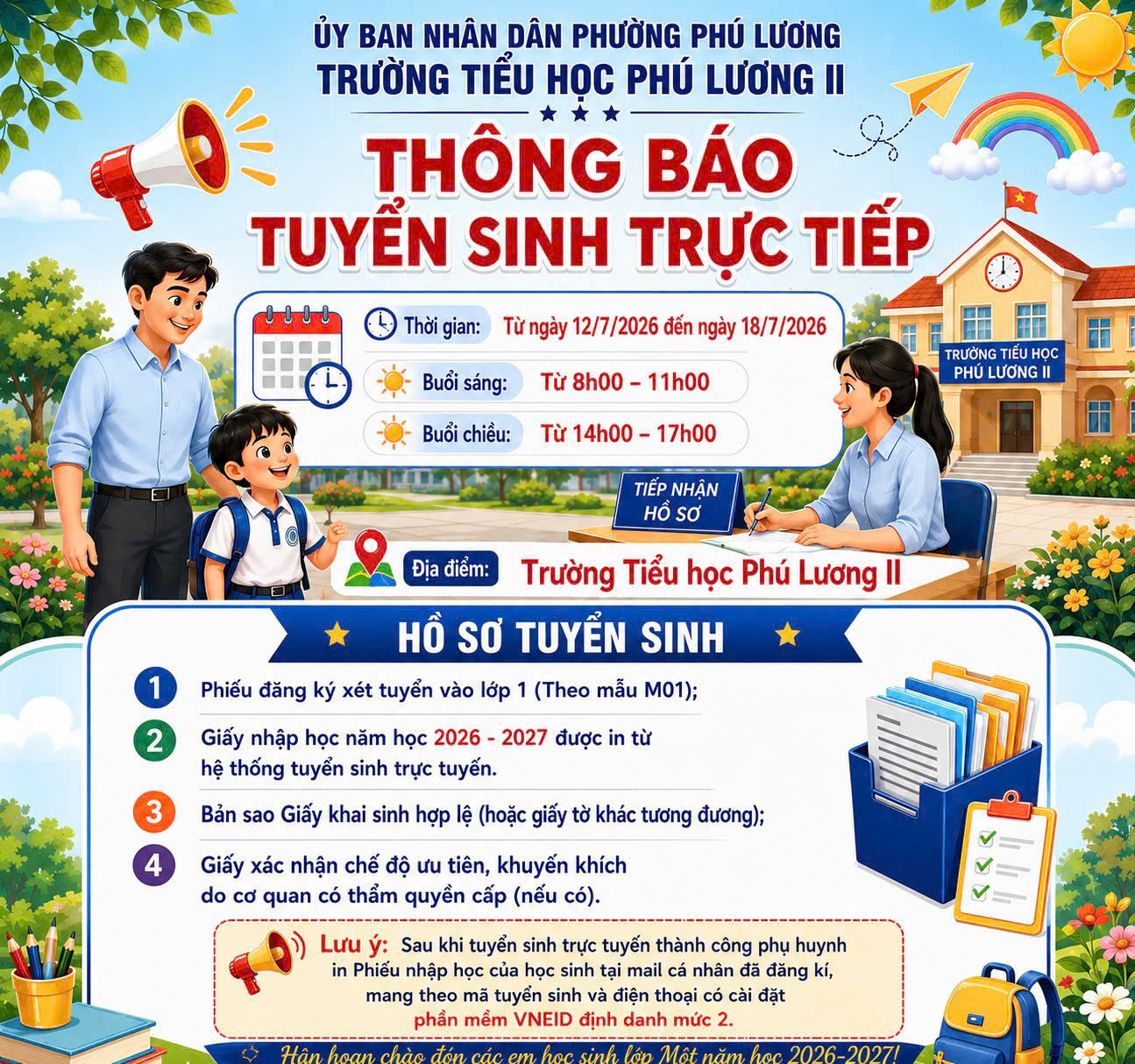 THÔNG BÁO TUYỂN SINH TRỰC TIẾP VÀO LỚP 1 NĂM HỌC 2026 - 2027